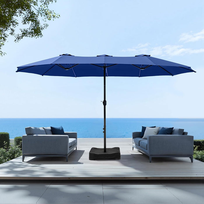 15Ft Extra Large Outdoor Patio Umbrella with Base Included, Haze Blue