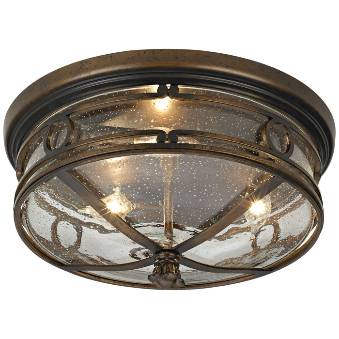 Beverly Drive Rustic Flush Mount Outdoor Ceiling Light Bronze 7" Clear Seedy Glass for Post Exterior Barn Deck House Porch Yard Patio