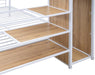 Full over Full Metal Bunk Bed with Storage Ladder and Wardrobe, Modern Iron Bunk Bed Frame with Built-In Shelves and Guardrails for Bedroom, White