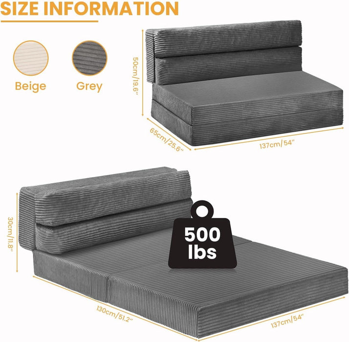 Full Size Transformable MemoryFoam Sofa Bed GreyCorduroy