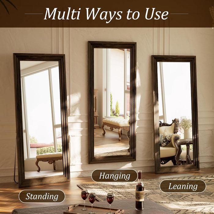 Full Length Mirror with Solid Wood Frame, 71"X30" Floor Mirror, Brown