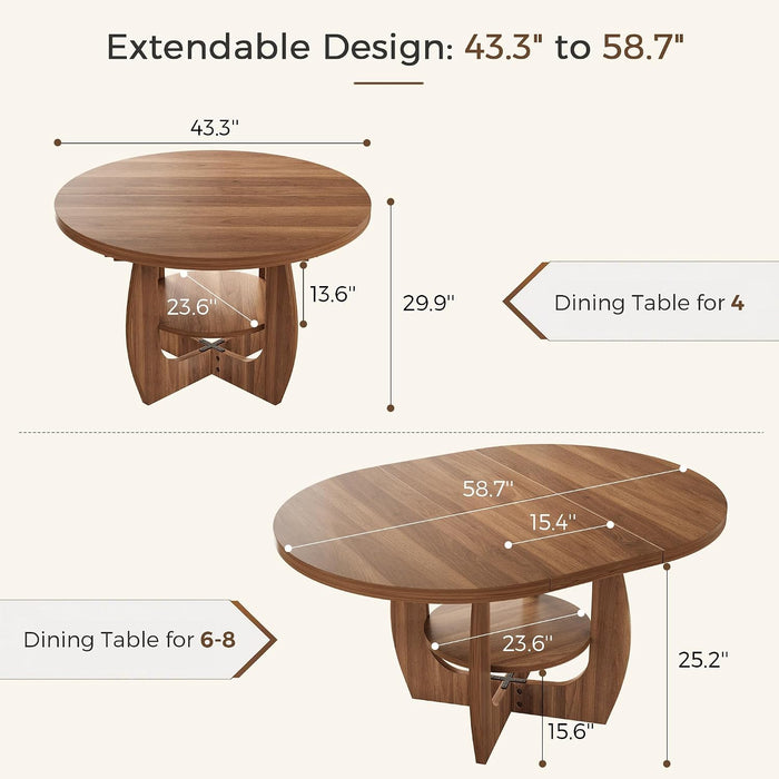 47.2"-58.7" Extendable round Dining Table for 4-6 with Storage Shelf