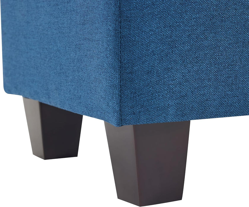 Ottoman Foot Stool,Rectangular Fabric Upholstered Ottoman,Modern Side Table for Living Room Bedroom, Birch Wood Legs,Navy Blue