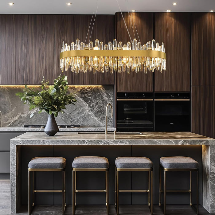 Modern Crystal Chandelier, 16-Lights 2 Tiers Dining Room Chandelier over Table, 36'' K9 Crystal Gold Rectangular Chandeliers for Kitchen Island Adjustable Long Chandeliers for Living Room