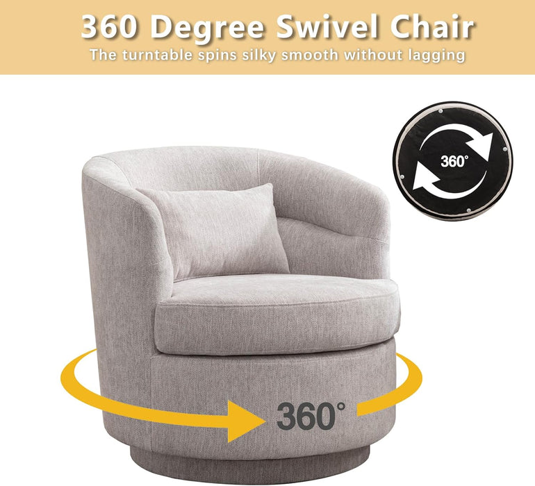 Grey 360 Degree Swivel Upholstered Accent Armchair