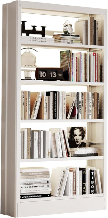 5 Tier White Metal Bookshelf, 71" H Bookcase with Adjustable Shelves, Heavy Duty Storage Bookshelves Tall Bookcase for Library, Office, Living Room, Classroom, Including Book Stopper(White)