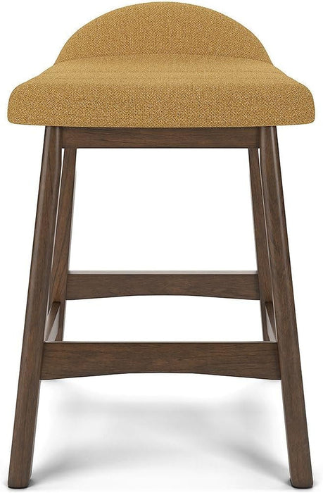 Lyncott Contemporary 28.5" Counter Height Upholstered Bar Stool with Foam Cushion, 2 Count, Mustard & Brown