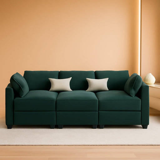 Luxurious Emerald Green Velvet Modular Sleeper Sofa