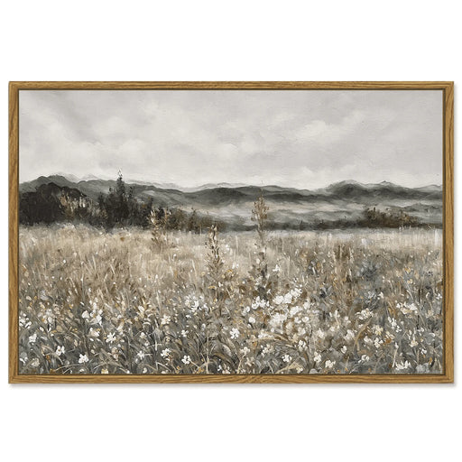 16X24In Vintage Framed Canvas Wall Art Home Decor, Meadow with Flowers Painting for Living Room Bedroom Hallway Office - Natural Framed