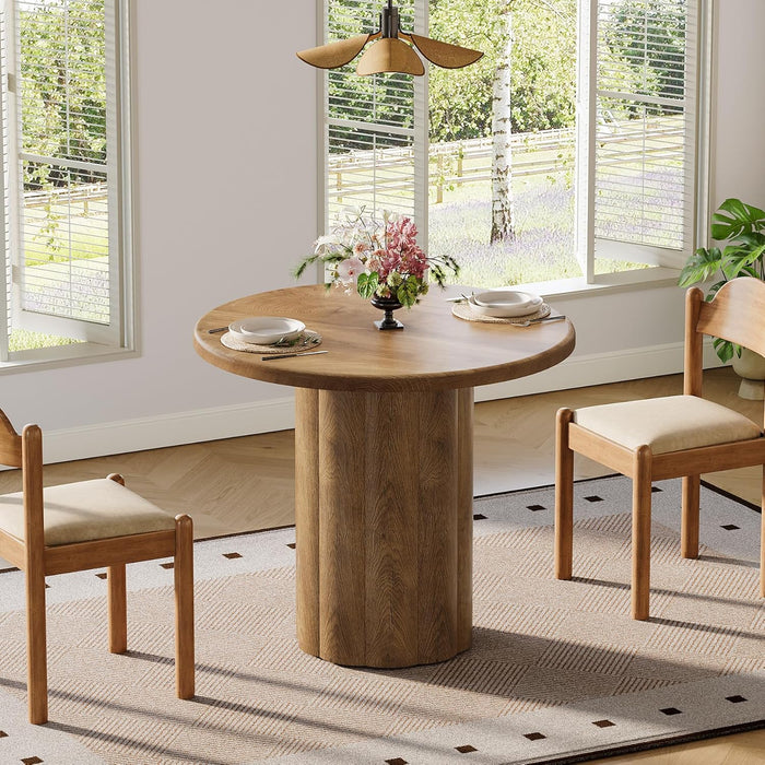 31.5-Inch round Dining Table for 2-4 People, Small Kitchen Table with Sturdy Base for Dining Room, Living Room (Brown)