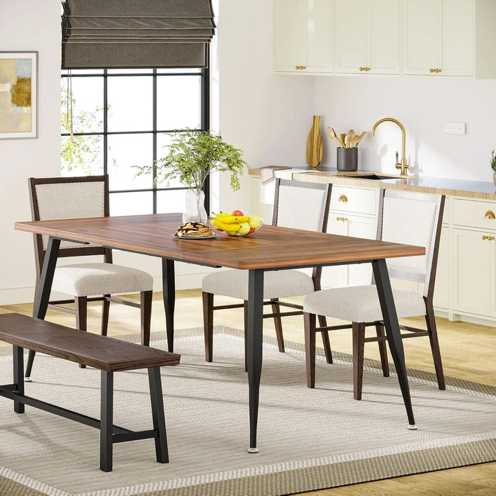 70.9 Inch Large Dining Table for 6 to 8, Industrial Kitchen Table Furniture with Metal Legs, Modern Faux Wood Rectangular Dinner Table for Dining Room, Rustic Brown/Black