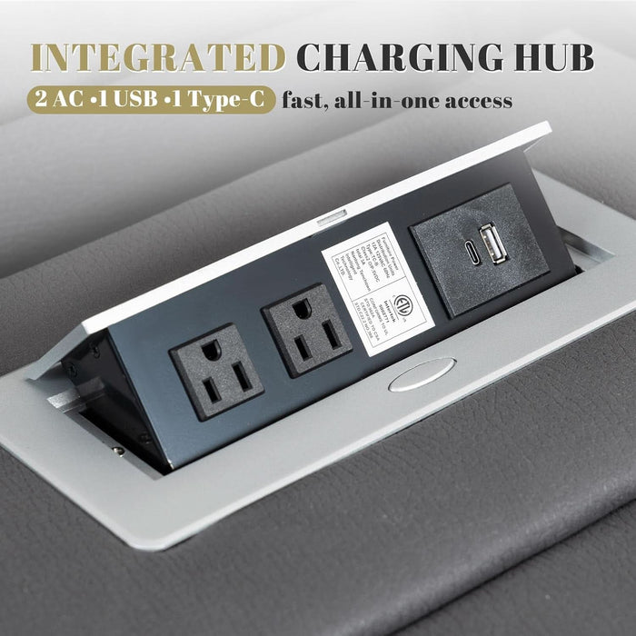 Wall Hugger Power Reclining Sofa with Manual Adjustable Headrest, 80" 3-Seater Couch with Flip-Down Table, Integrated Charging, USB & Type-C Ports, Cup Holders for Living Room, Home Theater, RV (Gray)