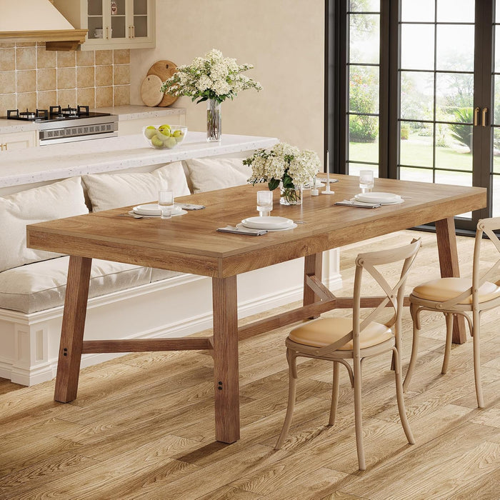 70.9-Inch Dining Table for 6-8, Large Farmhouse Kitchen Table with Reinforced Metal Legs for Kitchen & Dining & Living Room, Natural