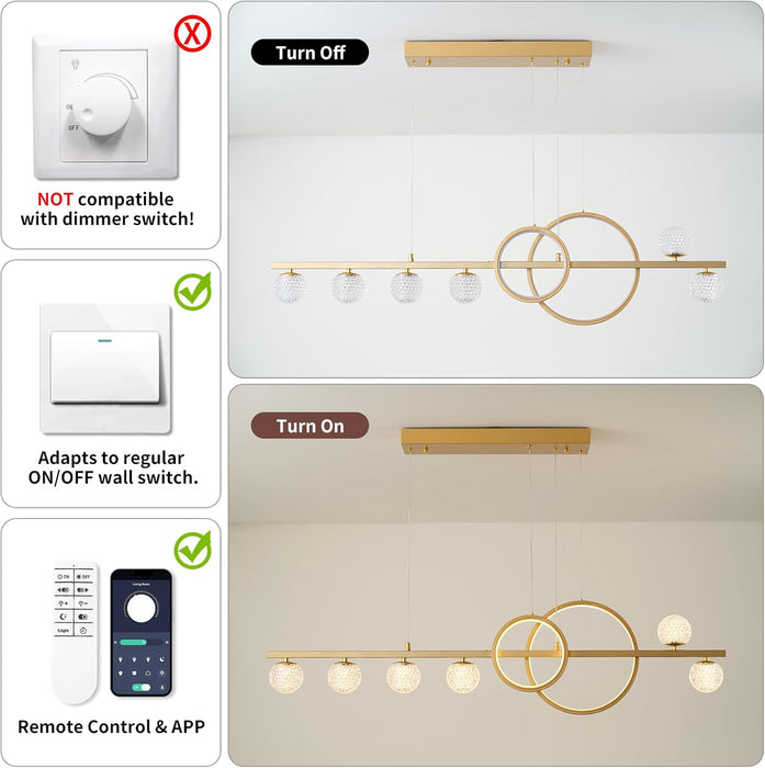 Gold Dimmable LED Chandelier Pendant Lighting Dining