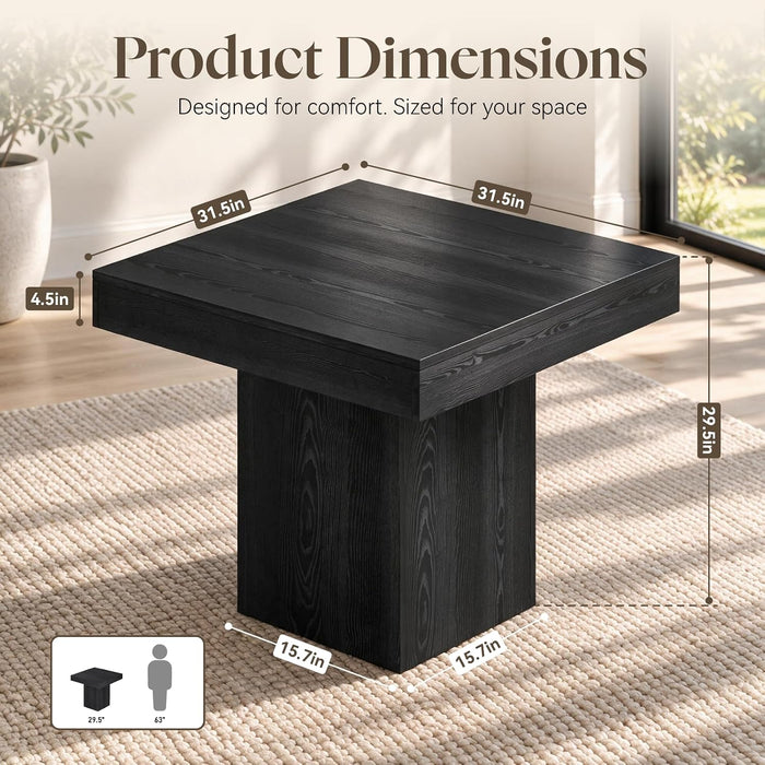 31.5" Square Dining Table for 2-4, Small Black Kitchen Table with 4.5" Thick-Profile Top and Sturdy Pedestal Base for Apartment & Small Spaces