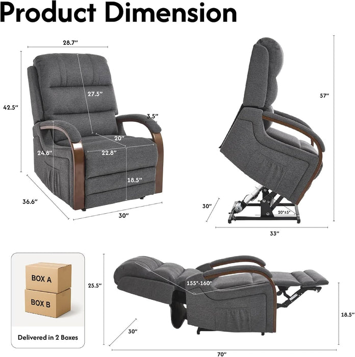 FLEXISPOT Dual Motor Power Lift Recliner Chair for Elderly, Electric Lay Flat Reclining Chair with Massage & Heat, Side Pockets, Fabric Single Sofa for Living Room