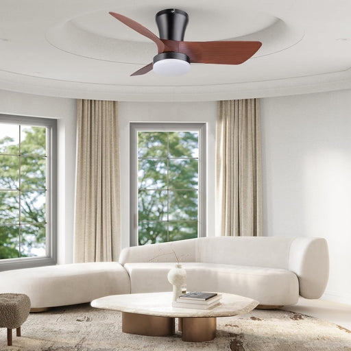 Ceiling Fans with Lights and Remote, 30 Inch Low Profile Ceiling Fan with Light, Modern Flush Mount Ceiling Fan for Bedroom/Kitchen/Dining Room/Patio, 6 Wind Speeds, Dimmable, Walnut Color