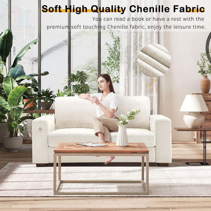 70" Beige Loveseat with USB & Type-C