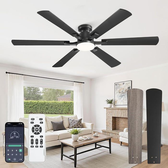 Matte Black Flush Mount Ceiling Fan With Controller