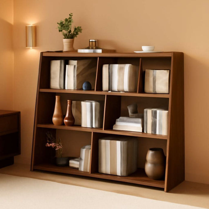 Wooden Extendable Shelf Bookcase - 3-Tier Ladder Low Short Bookshelf for Small Space or Corner, Dark Walnut, S