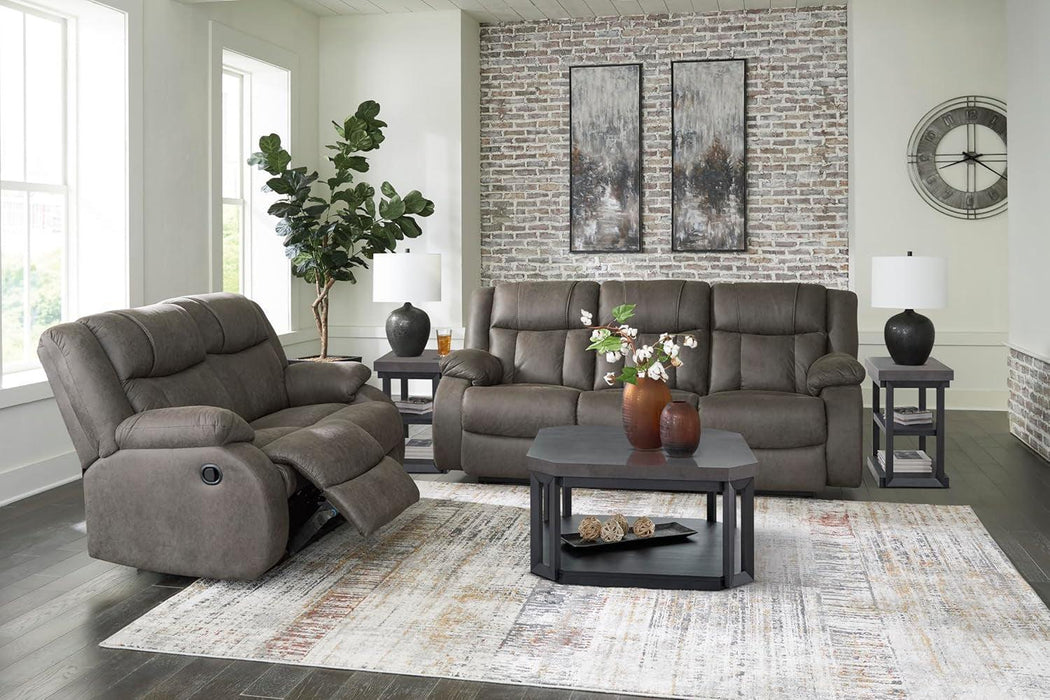 First Base Contemporary Faux Leather Manual Reclining Sofa, Gray