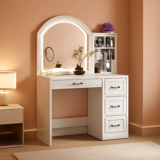 Antiquewhite Vanity Desk With LED Illuminated Mirror