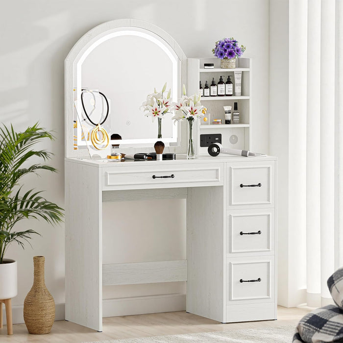 Antiquewhite Vanity Desk With LED Illuminated Mirror