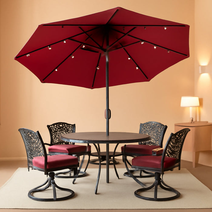 9Ft Patio Umbrella with Solar Lights, Burgundy