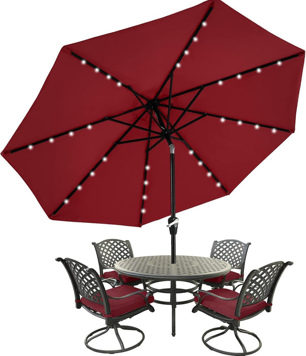 9Ft Patio Umbrella with Solar Lights, Burgundy