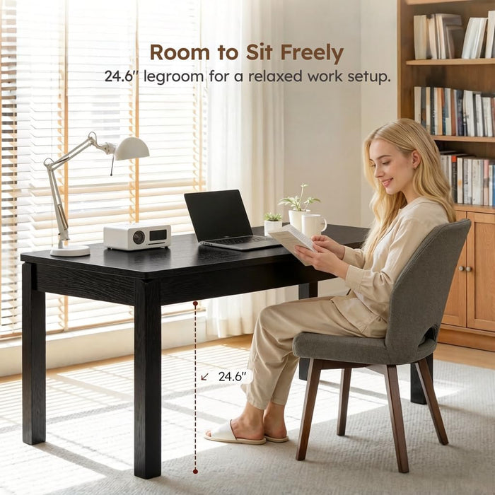 Black Dining Table for 6, Farmhouse Rectangular Kitchen Table, Wood | Long Modern Table with Rounded Corners for Dining & Living Room, Easy Assembly