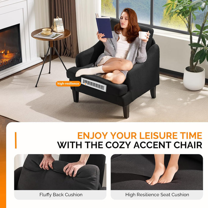 Linen Fabric Accent Chairs Set of 2, Grey Modern Upholstered Armchair, Comfy Sofa Chair Living Room Bedroom Furniture for Apartment