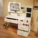Makeup Vanity Desk with Mirror and Lights,Glass Top Dresser with Charging Station,Vanity Table with Storage and Jewelry Stand,Dressing Table,Edroom Makeup Desk for Women,White