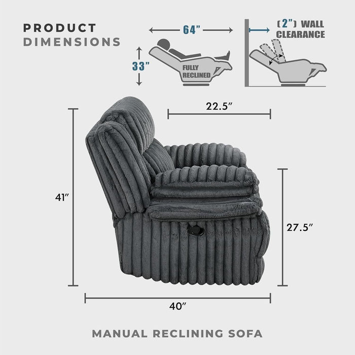 Mnul Double Reclining Sof, Corduroy Mnul Wll Hugger Recliner Couch, Pillow Top rms, Plush Fom Cushions over Pocket Coils, Cozy Reclining Sof for Living Room, Drk Gry
