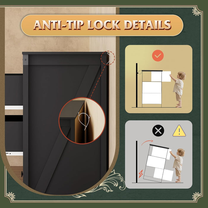 Farmhouse Dresser for Bedroom, 51.18'' Wide 7 Drawer Wood Dresser, Black TV Stand for 65 Inch TV, Wooden Chest of Drawers for Bedroom, Modern Clothes Organizer for Living Room, Hallway