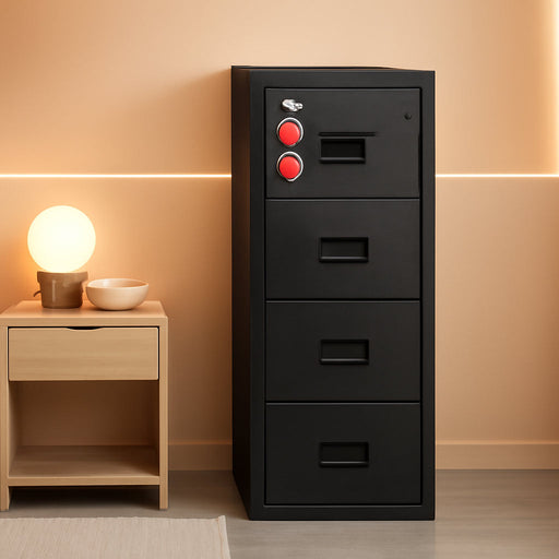 Turtle Vertical 4 Drawer Fire Rated File Cabinet, Black