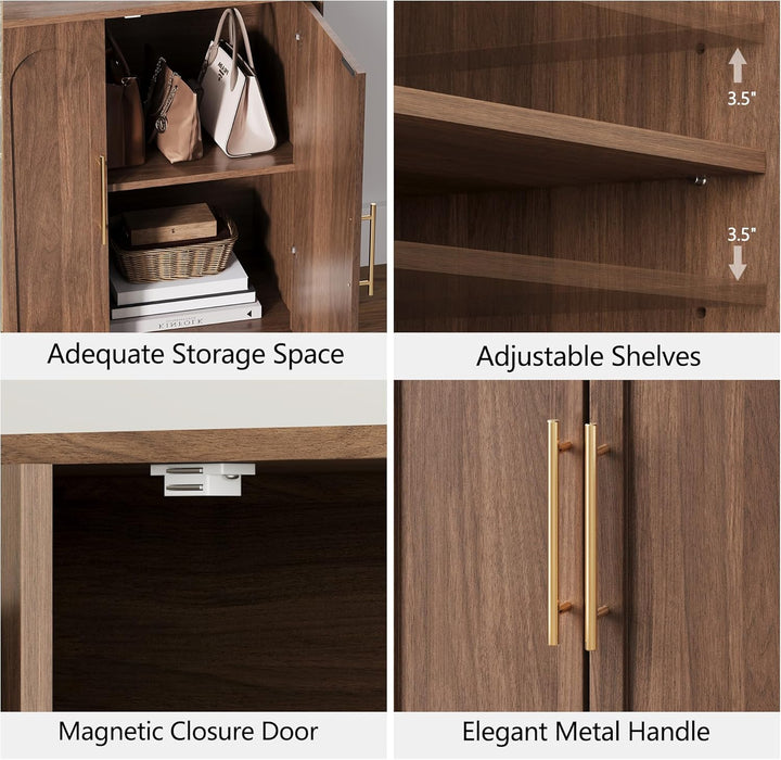 31.5" Sideboard Buffet Cabinet with Storage, Walnut | Modular Media Console, Mid Century Modern Credenza with Arched Doors for Living Room Kitchen Dining Room Entryway