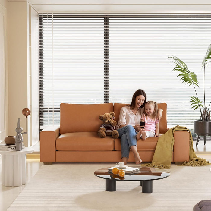 Faux Leather Loveseat Sofa 71Inch Brown SolidWoodenFrame