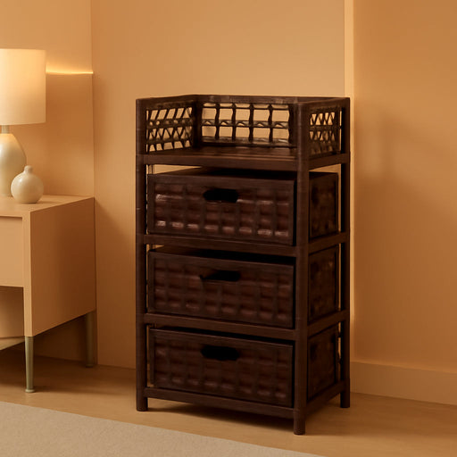 Woven 3 Drawer Chest with Cutout Handles