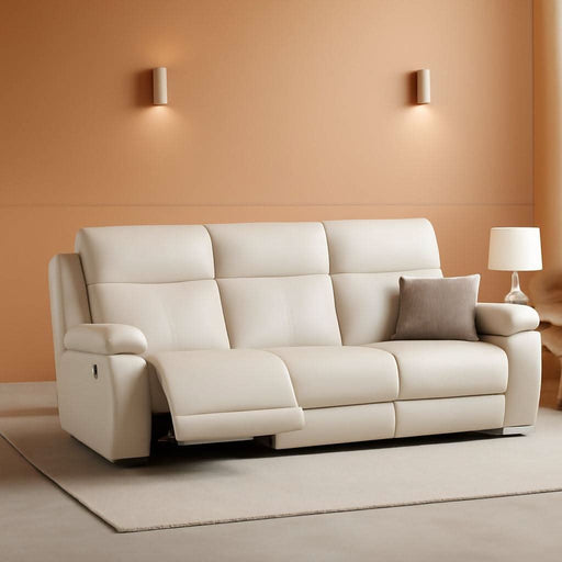 Genuine Leather Power Recliner Sofa, 3 Seater Wall Hugger Reclining Sofas with Power Headrest, USB & Typec Ports, Electric Recliner Couch Set for Living Room, Cream