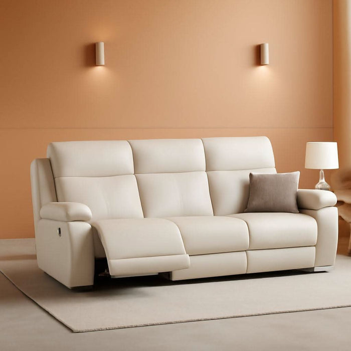 Genuine Leather Power Recliner Sofa, 3 Seater Wall Hugger Reclining Sofas with Power Headrest, USB & Typec Ports, Electric Recliner Couch Set for Living Room, Cream