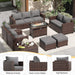 Outdoor Wicker Patio Furniture Set - 10 Pieces, Sectional Couch with Ottoman, Conversation Set with 44" Gas Fire Pit (Grey)