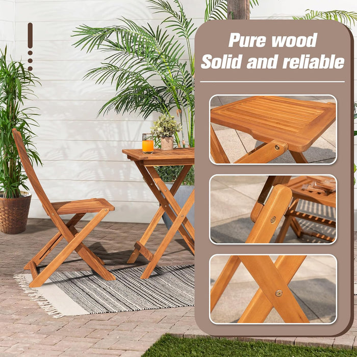 Outdoor 3 Piece Folding Patio Bistro Set Acacia Wood Bistro Table and Chairs Set of 2 for Garden Poolside Backyard Balcony Porch Deck