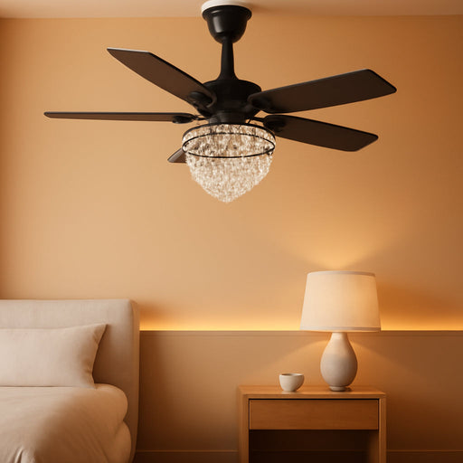 Black 42Inch Chandelier Ceiling Fan App Smart Lighting