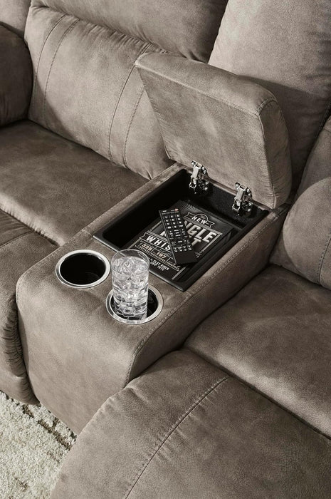 Laresview Contemporary Faux Leather Manual Double Reclining Loveseat with Console, Storage and Cup Holders, Gray