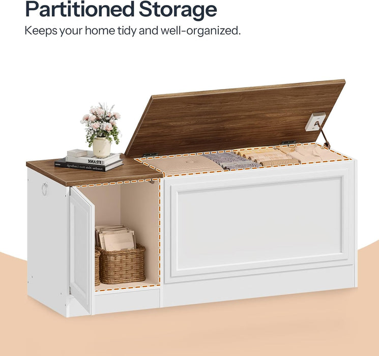 Storage Bench 47.2Inch White Walnut Entryway Organizer