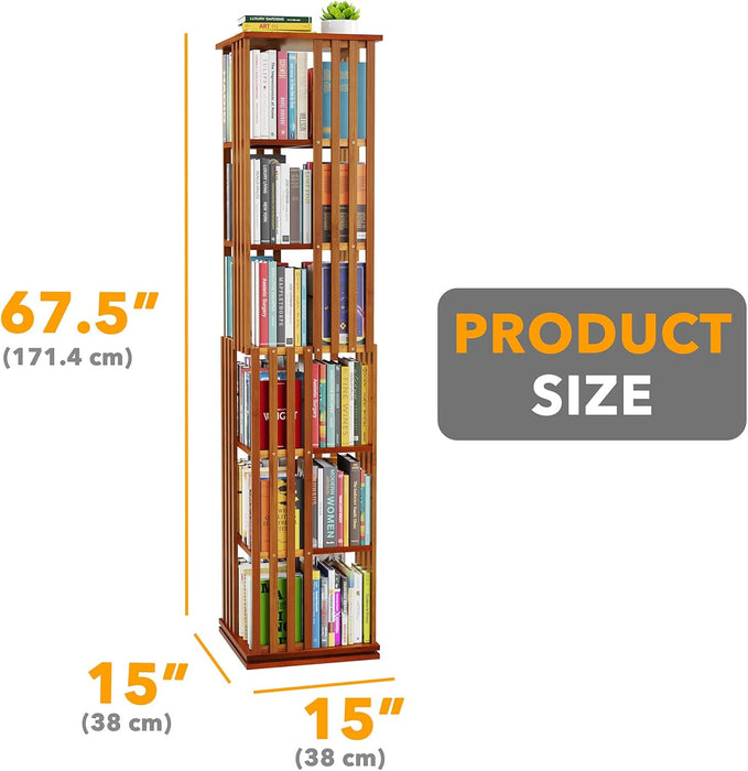 Walnut Six Tier Rotating Bookshelf Tower Organizer