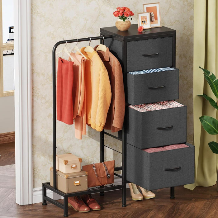 short dresser for closet Dresser With Hanging Rack 44 Inch Tall Grey Four Drawer