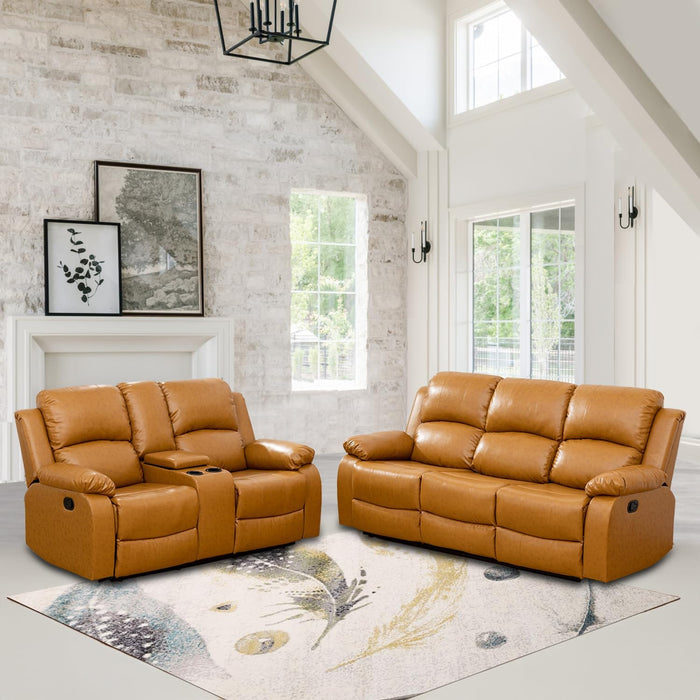 Manual Leather Recliner Sofa Set for Living Room Furniture Set,Leather Recliner Couch Set for Home/Office,Leather Couch Set for 3-Pieces(Sofa+Loveseat+Chair) Ginger, Sofa+Lovsesat+Chair