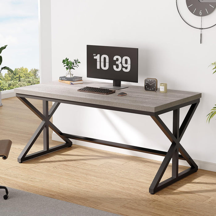 Computer Desk, Industrial PC Laptop Office Desk, Farmhouse Gaming Desk with Spacious Desktop, Rustic Wood Metal Writing Study Work Table for Home Office Bedroom, 47 Inch, Grey Oak