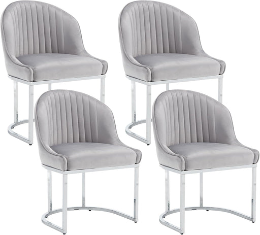 Velvet Dining Chair Set of 4, Modern Upholstered Kitchen Chair with Silver Metal Legs, Kitchen & Dining Room Chairs for Restaurant/Bedroom/Living Room (Grey, Set of 4)
